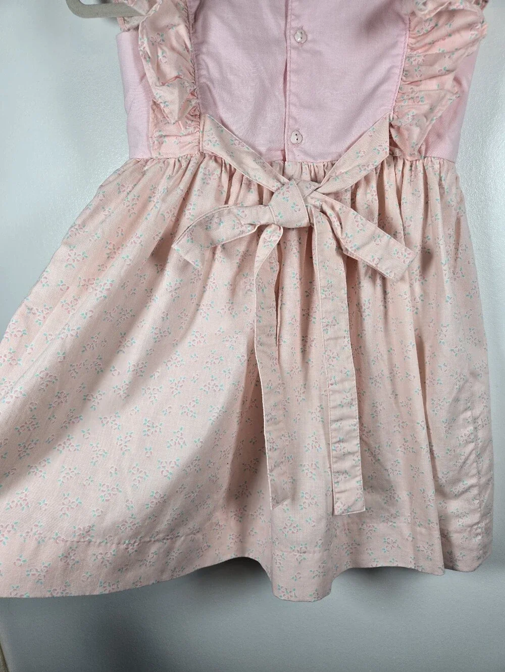 Vintage 80s OshKosh Bgosh Pink Floral Ruffle Cotton Dress Girls Size 6X USA